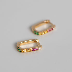 Close up view of Gold Multicolour Rectangular Hoop Earrings