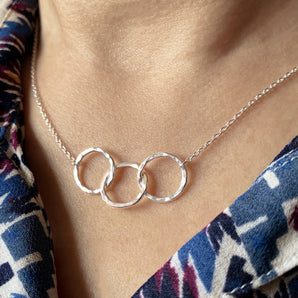 Sterling Silver Three Linked Circles Infinity Necklace