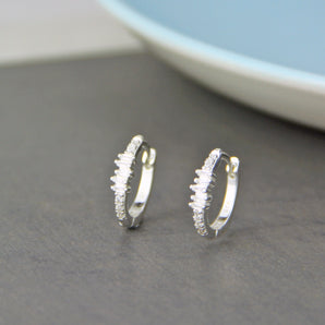 Close up view of Sterling Silver Baguette Diamante Cz Hoop Earrings
