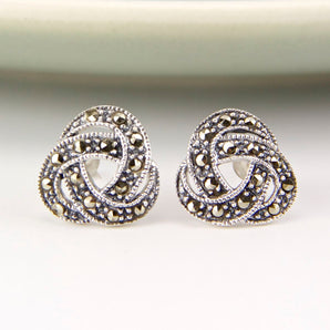 Close up view of Marcasite Sterling Silver Knot Earrings