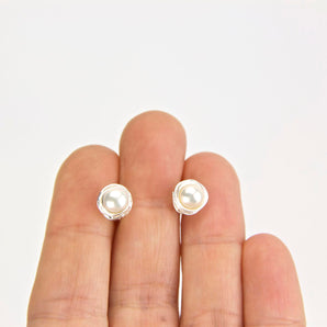 Sterling Silver Pearl Nest Stud Earrings