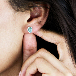 Semi Precious Stone Teardrop Stud Earrings