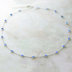 Sterling silver necklace with 19 opals