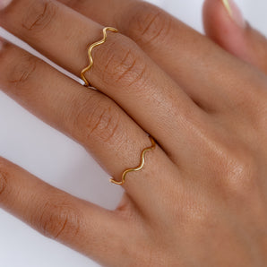 Gold Plated Ripple Wave Ring Non Tarnish