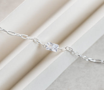 Baguette Gemstone Silver Chain Bracelet