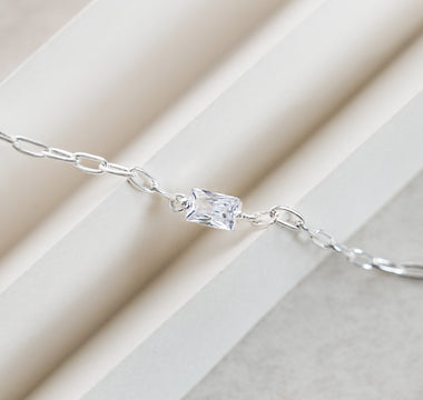 Baguette Gemstone Silver Chain Bracelet