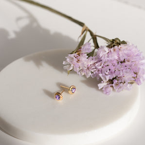 Gold birthstone nest studs with dried flowers