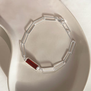 Close up view of Silver Baguette Semi Precious Birthstone Bracelet