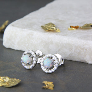 Crystal Framed Opal Stud Earrings