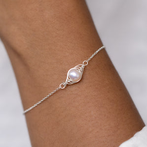 Wrapped Pearl Silver Bracelet