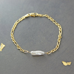 Long Irregular Biwa Pearl Chunky Chain Bracelet