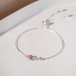 Mother and Child Birthstone Bracelet in silver