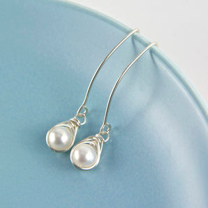 All Wrapped Up Pearl And Silver Long Earrings