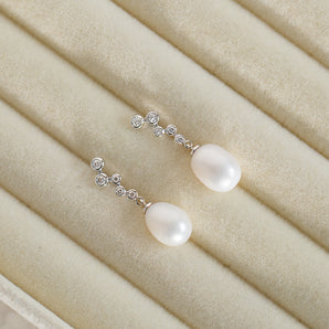 Sterling Silver Crystal Pearl Drop Earrings - on jewellery tray