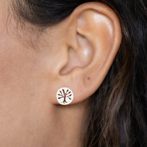 Model wearing Sterling Silver Tree Of Life Earrings