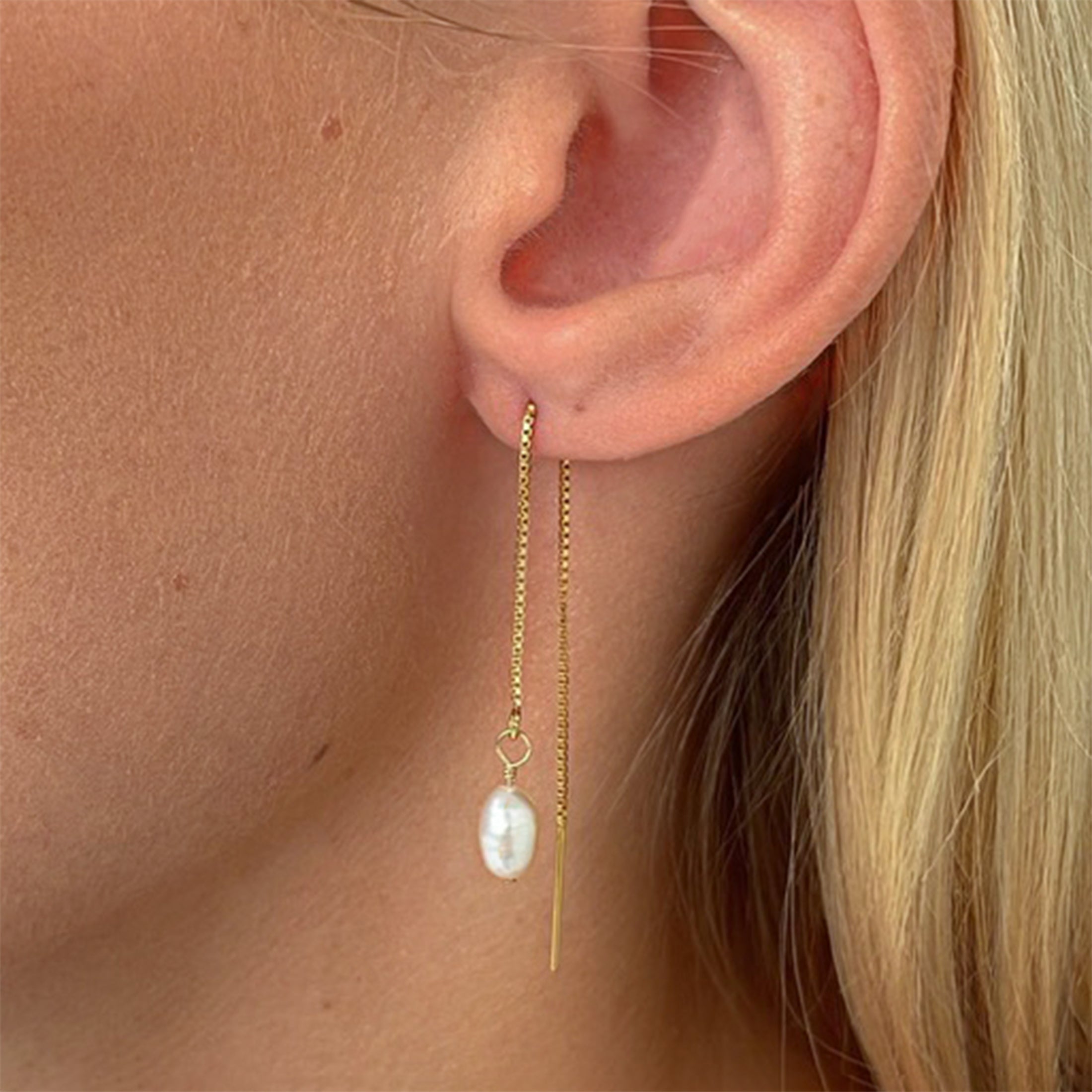 Push Through Earring Pull Through Pearl Drop Threader Earrings - Gaamaa