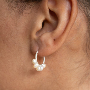 Sterling Silver Pearl Small Hoop Earrings