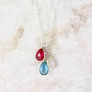 Silver necklace with three teardrop birthstones