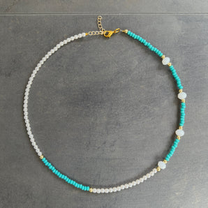 Turquoise And White Bead Necklace