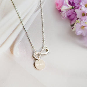 Sterling Silver Infinity Necklace with engraved disc