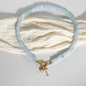 Aquamarine Beaded Necklace with nitial