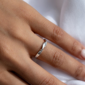 Sterling Silver Twist Open Adjustable Ring shown worn on a model's finger