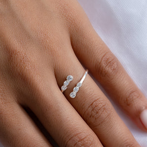 Sterling Silver Gemstone Open Adjustable Ring shown worn on a model's finger